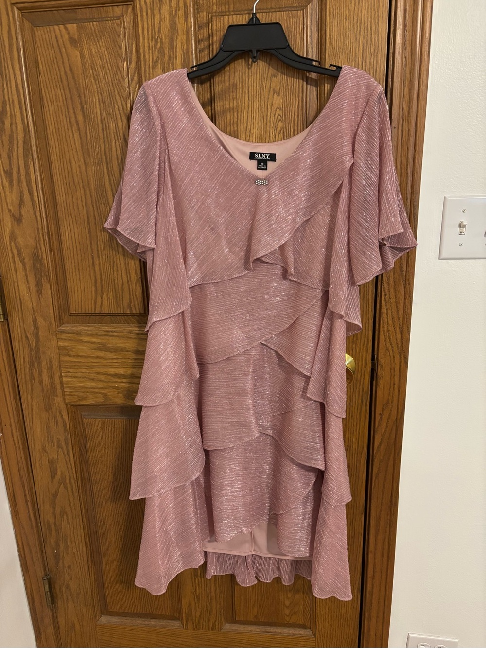 SLNY Dusty Rose Layered Ruffle Midi Dress